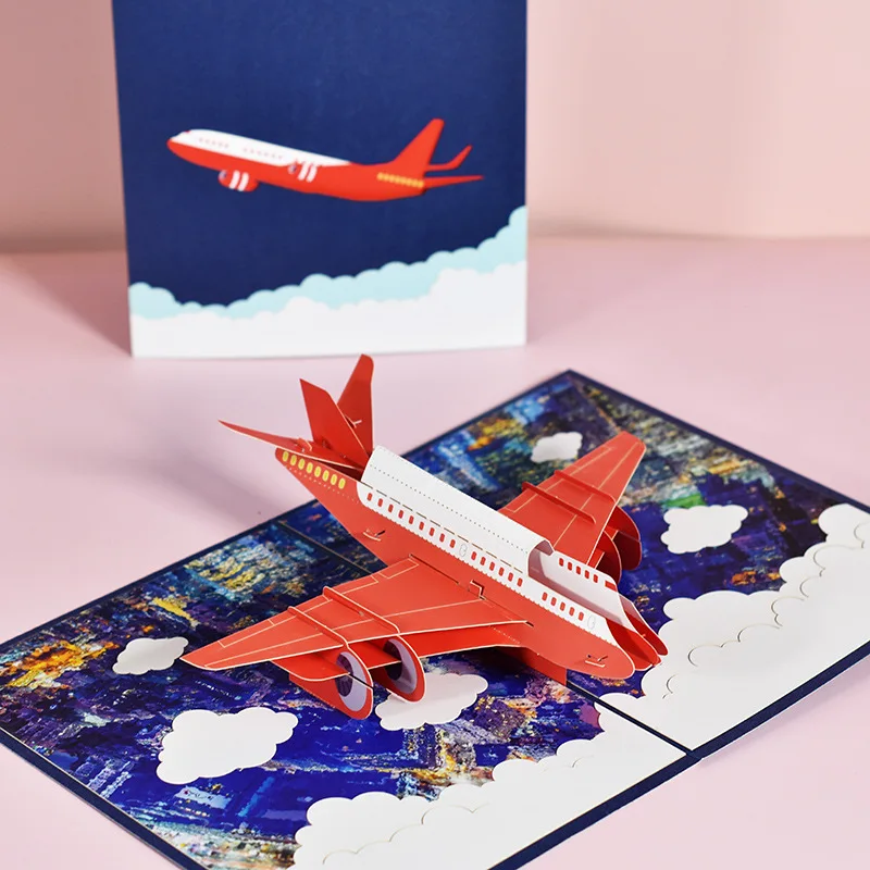 

2Pcs New Creative Handmade 3D Pop-Up Airplane Greeting Card: Versatile for Children's Birthdays and Holidays