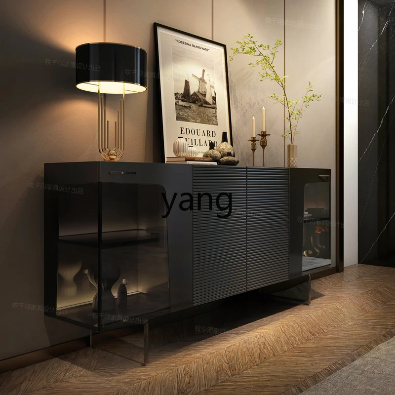 

tgf Italian Light Luxury Style Entrance Cabinet Modern High-end Villa Living Room Black Rock Slab Sideboard