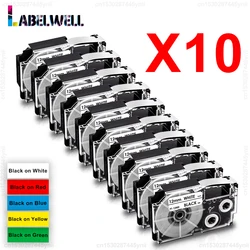 5/10PK XR-12WE 9/12mm Label Tape Compatible for Casio XR-12YW XR-12X XR-9WE XR-9YW 9X for Casio KL-60 KL-120 KL-100 Label Maker