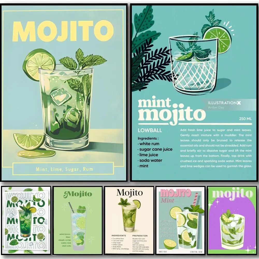 Cocktail Drink M-Mojito Classical Wine Cellar Display Poster HD art sticky wall waterproof home bedroom bar aesthetic decoration