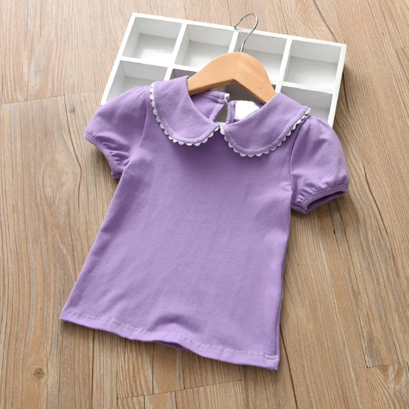 Baby Girls Summer Tops Sleeve T-shirt Cotton Solid Round Neck Collar Bottoming Shirt Newborn Toddler Casual Wearing Cute Tops