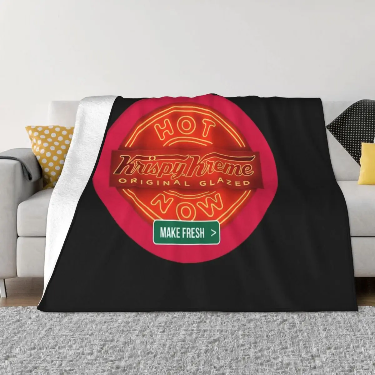 Circular Krispy Kreme Logo Merchandise Throw Blanket Plaid on the sofa Large Blankets