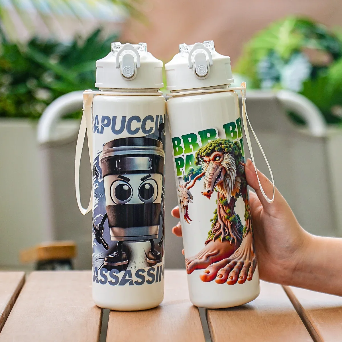 Botella de agua italiana Brainrot de 750ML, vasos deportivos de dibujos animados para beber al aire libre, Tung Tung Sahur Tralalero Tralala, regalo de Navidad