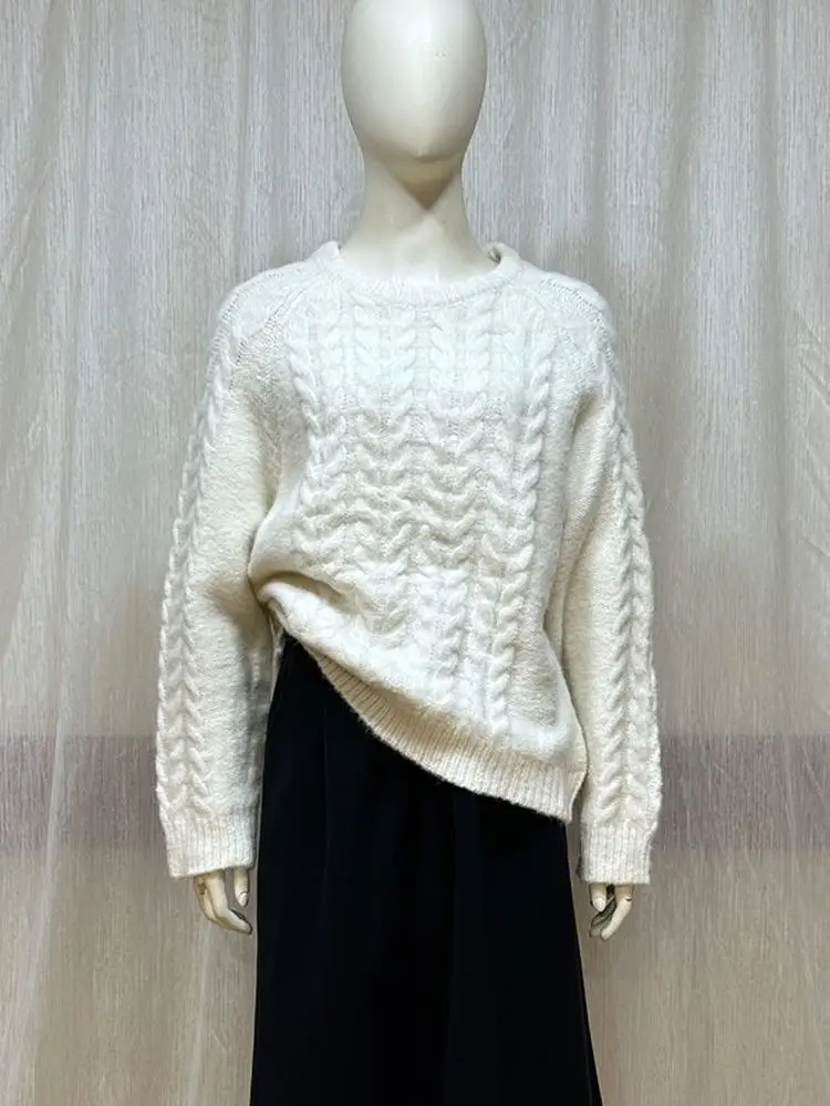 

Корейский женский вязаный свитер-пуловер Boting irt 2025, зимний, с длинным рукавом, круглым вырезом, свободного кроя, из полиэстера