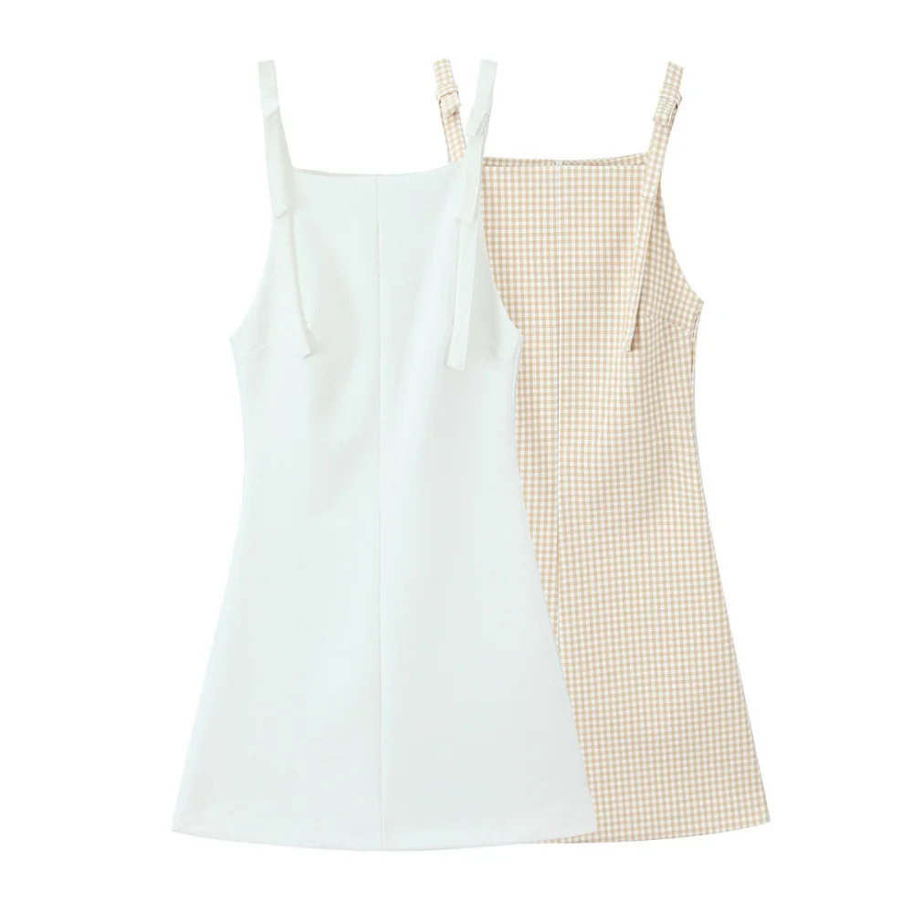 

2025 BM MD ZA Women's Sundresses in Solid White and Gingham Pattern Adjustable Straps for a Stylish and Comfortable Fit