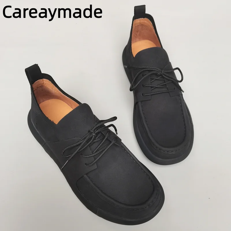 Careaymade-Genuine leather pure lace up men\'s shoes,anti slip soft thick soles business work leisure original single shoes