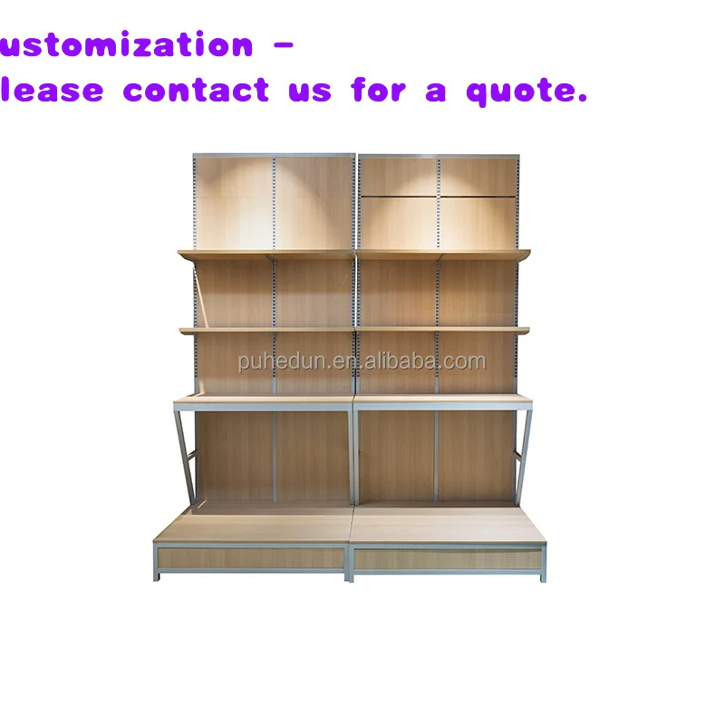 custom.Heavy Duty Single-Sided Supermarket Rack Wood Grain Display Cabinet Farmers Market Rice Shelf Shelves-Metallic Materi