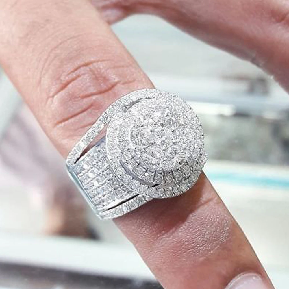 Huitan Large Bague de Promesse Argent/Or 4