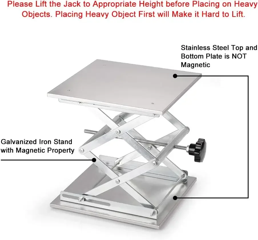 Lab Scissors Jack, 300 x 300 mm Stainless Steel Laboratory Support Jack Platform Lab Lift Stand Table, Expandable Lift Height Ra