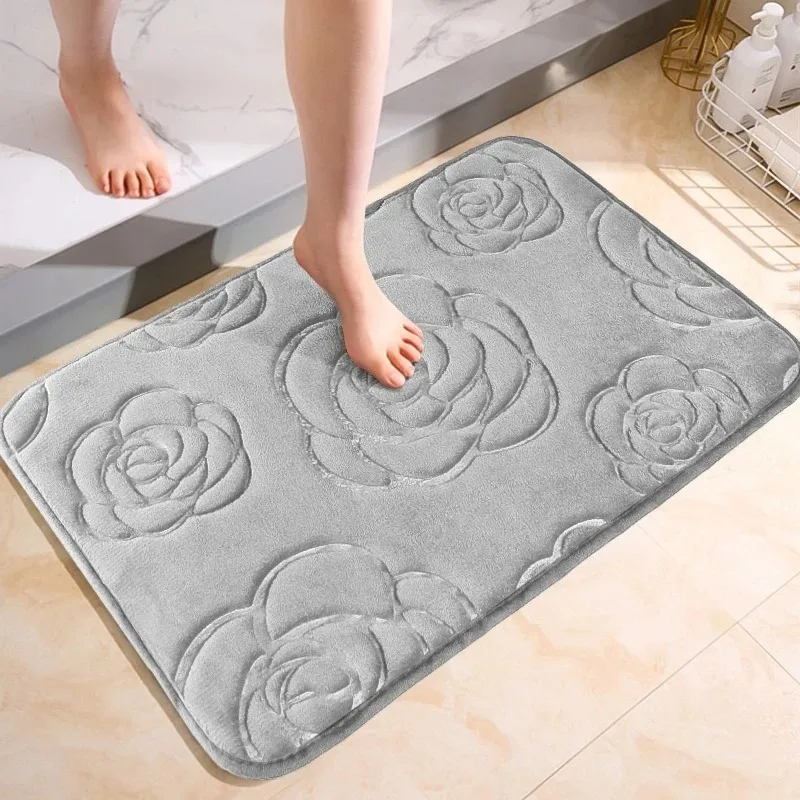 

3D 1pc Coral Velvet Carpet Bathroom Living Room Non-Slip Mat Rose Pattern Floor Mat Home Furnishings