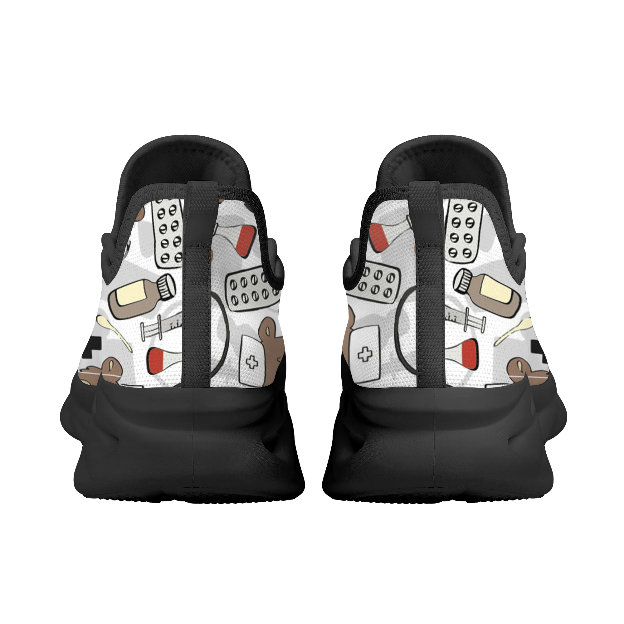 INSTANTARTS Female Cartoon Cute Nurse Bear Pattern Spring Flats Women Shoes Green Breathable Walking Sneakers Lace-up Footwear