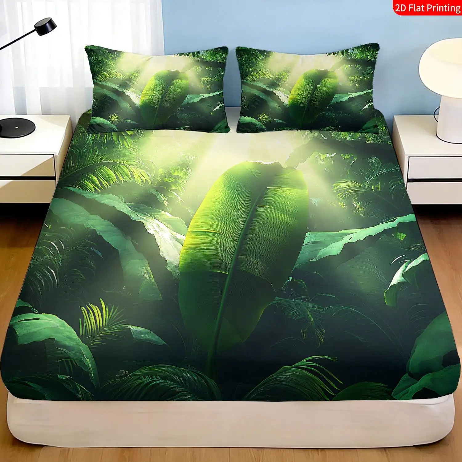 3-Piece Mattress Protector Set, Tropical Jungle Style, Lush Green Leaf Theme Bedding, Dark Green, Sun-Kissed Palm Leaf Print Mattress Protector, Stain-Resistant, Cozy, Mattress Cover Suitable for All Seasons, Machine Washable, Easy to Care For, Suitable for Home Bedrooms, Essential for Dorms and Rentals, Master Bedroom and Guest Room Decoration, Dust-Proof and Stain-Resistant, High Elasticity, Fits Various Sizes