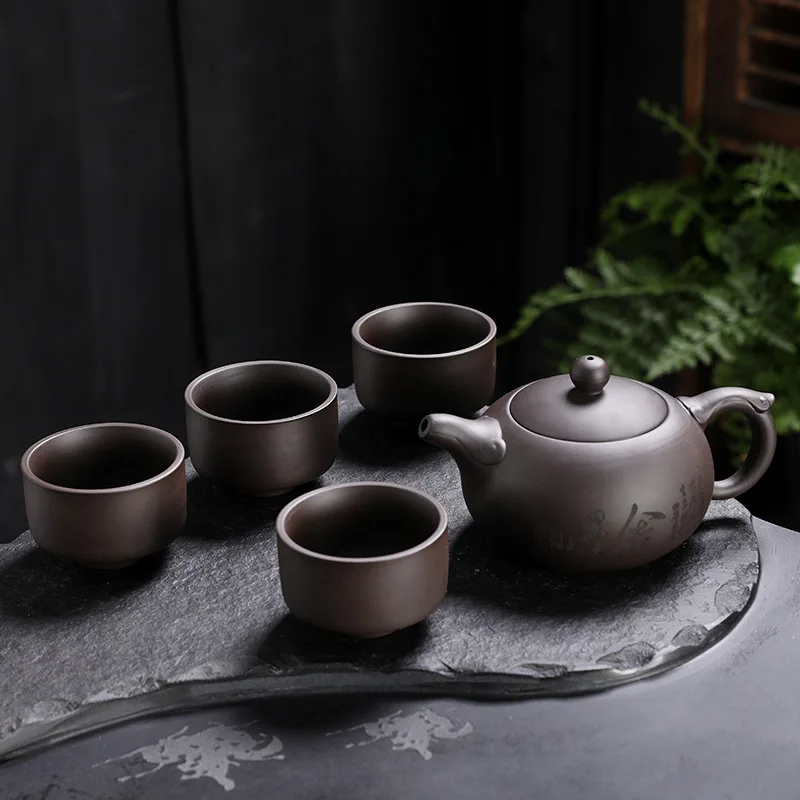 5pcs 230cc Purple Pottery Tea Set Kung Fu Tea Set  Raw Mine Purple Pottery Office Business Gift