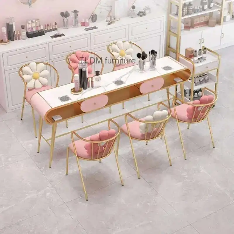

Golden Iron Art Tables Furniture Light Fashion Professional Manicure Beauty Salon Workbench Nail Table