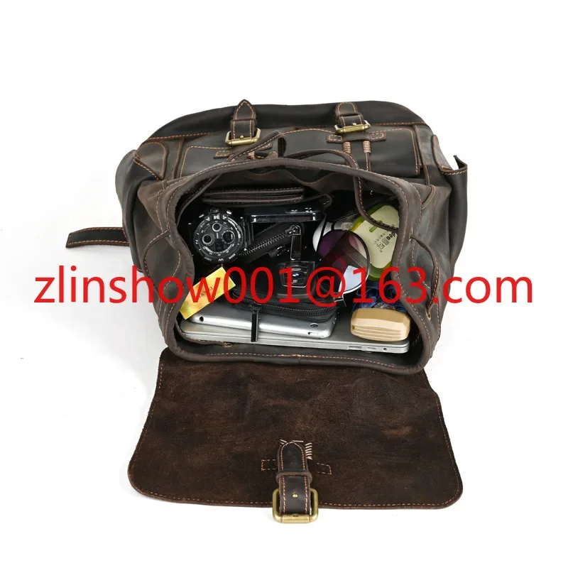 Retro Crazy Horse Leather Backpack First Layer Cowhide Outdoor Mountaineering Travel Backpack