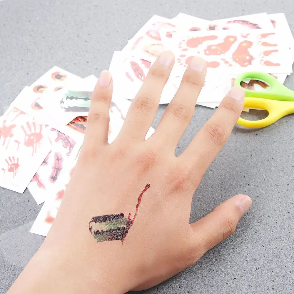 

Women 30Pcs/Set Face Skin Decoration Horror Wound Party Halloween Tattoo Stickers Horror Scar Temporary Tattoos Fake Tattoo
