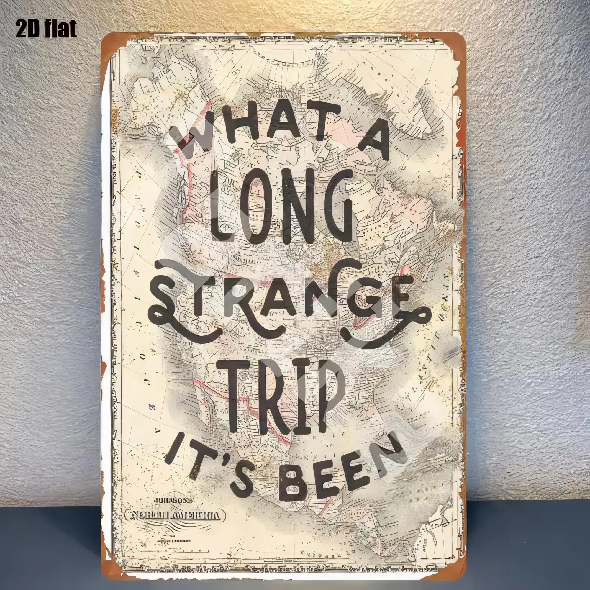 Tin Sign,What a Long Strange Trip It’s Been Vintage Retro Travel Route Map Poster Metal Wall Art Plaque for Bar Pub Garage Man C