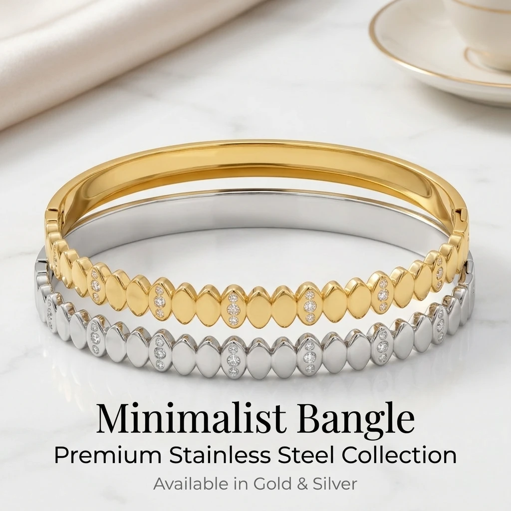 JP One Gold Color Snap-on Zircon Bangle, Stainless Steel Bracelet for Women, Fashion Jewelry Gift 60mm
