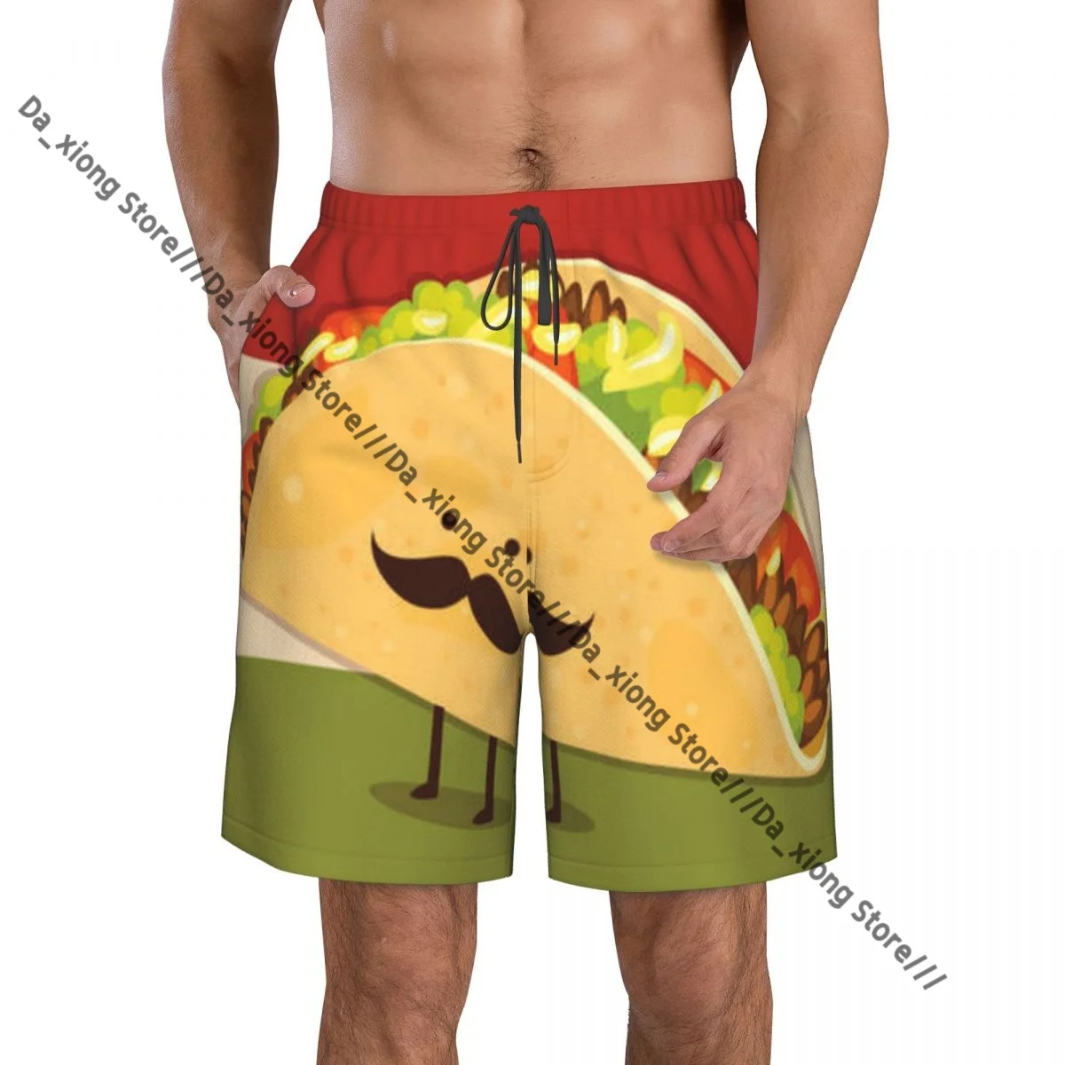 Men Beach Short Quick-drying Swimming Trunk Mexican Taco With Face Rolled With Veggies Humor Comic Art Swimsuit Bathing Shorts