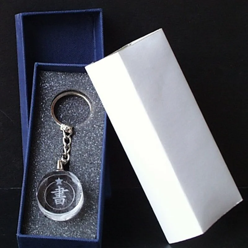 30mm Customized Car Logo Crystal Key Chains Gift King Decoration Laser Engraved Patterns With Colorful Light
