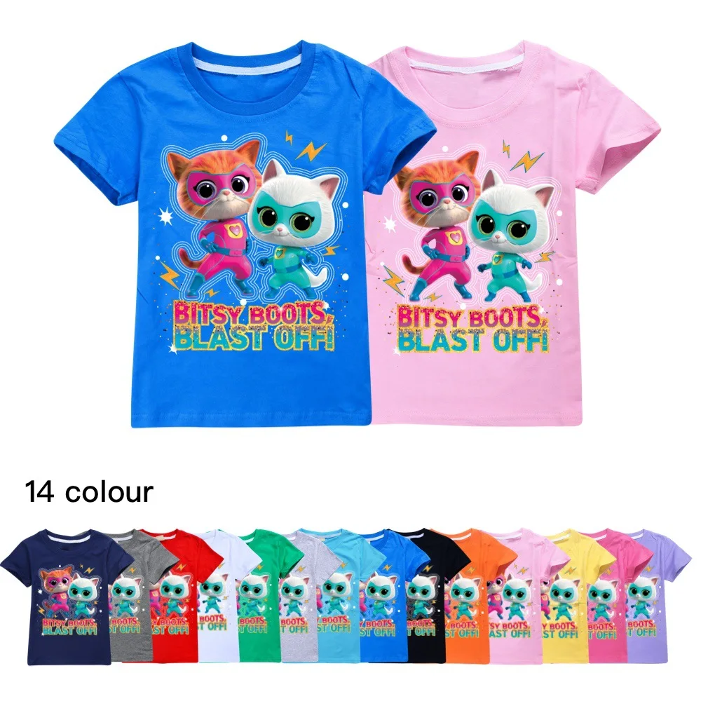 Superkitties pakaian anak-anak Musim Panas Anak laki-laki T-Shirt lengan pendek modis kaus grafis anak perempuan bayi atasan anak-anak 2239