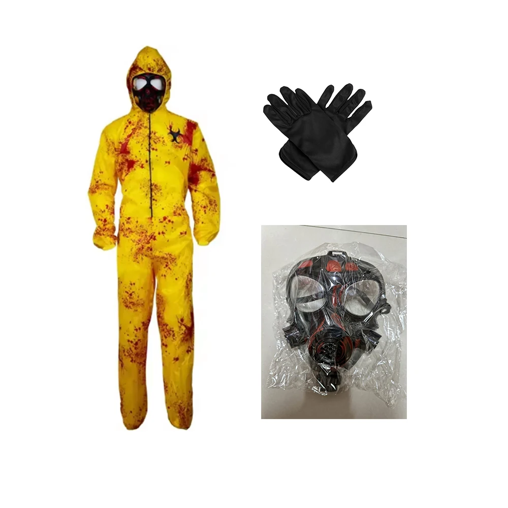 2025 nueva llegada Unisex adulto amarillo radioactivo zombi Halloween hombres mono con máscara adulto Hazmat traje mujer disfraz