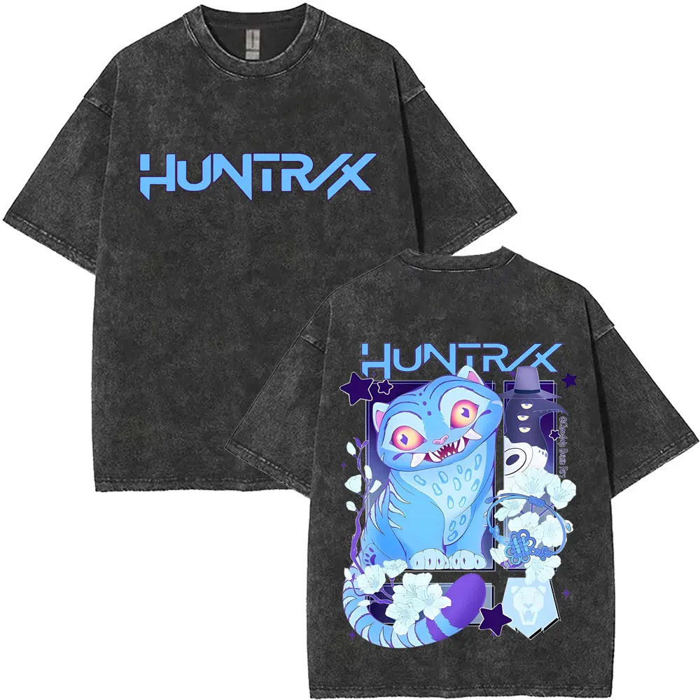 

Washed Vintage Kpop Demon Hunters Derpy Tiger T-shirt Men Women Fashion Cartoon Trend Tee Shirt Men's Loose Oversized T Shirts