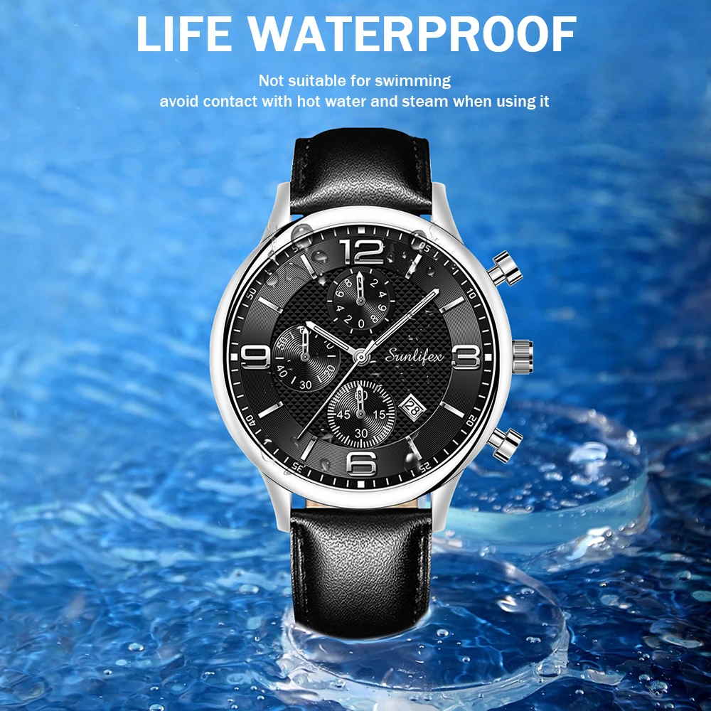 Orologio da uomo originale Sunlifex orologio Casual con cinturino in pelle calendario