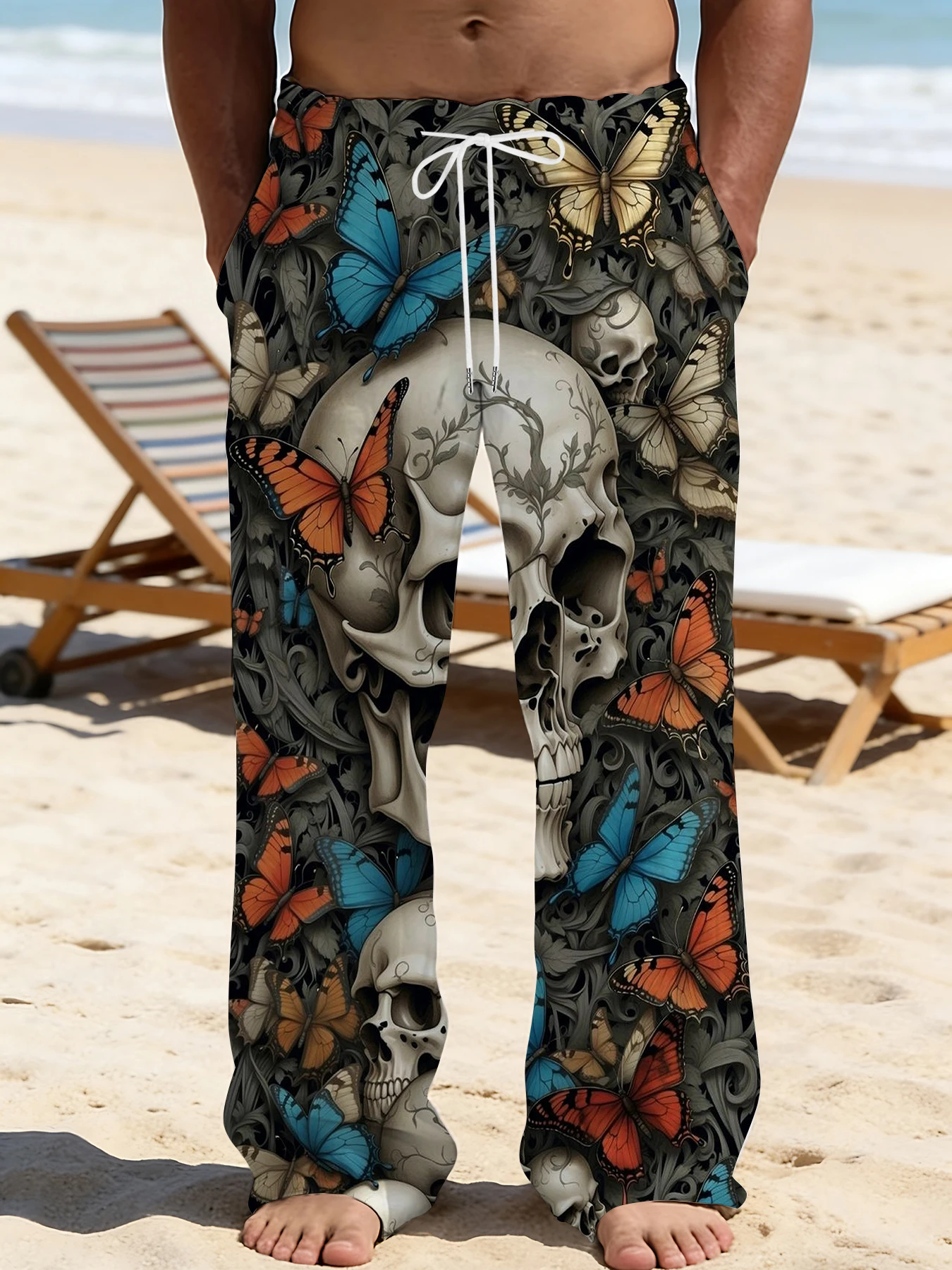 

Men's Printed Straight Leg Pants Abstract Art Design Drawstring Waist Loose Fit Summer Beach Casual Vacation Travel Trousers