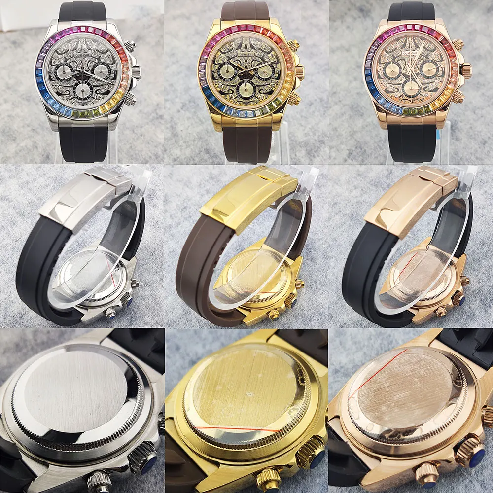 39mm men's watch VK63 movement quartz chronograph sapphire glass gemstone dial luxury business men's waterproof wristwatch - view 4