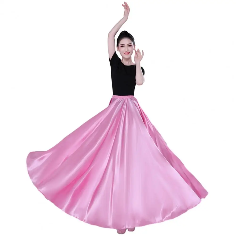 Women Performance Skirt Pleated Super Big Hem Satin Long Spanish Skirt Belly Dance Skirt Swing Dancing Skirts