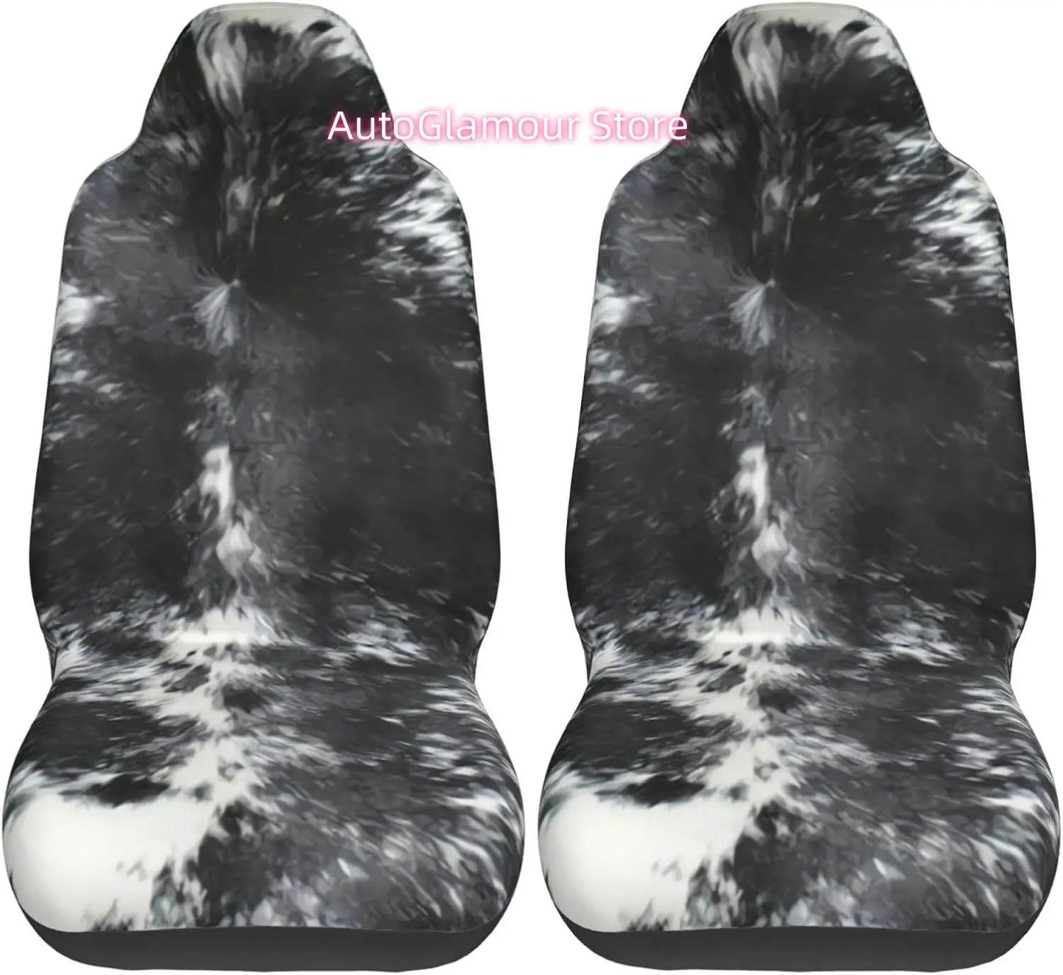 Cowhide Black and White 2-Piece   Seat Cover Complete Set - Elastic Seat Protection Cover for Cars, Trucks, Suvs, a