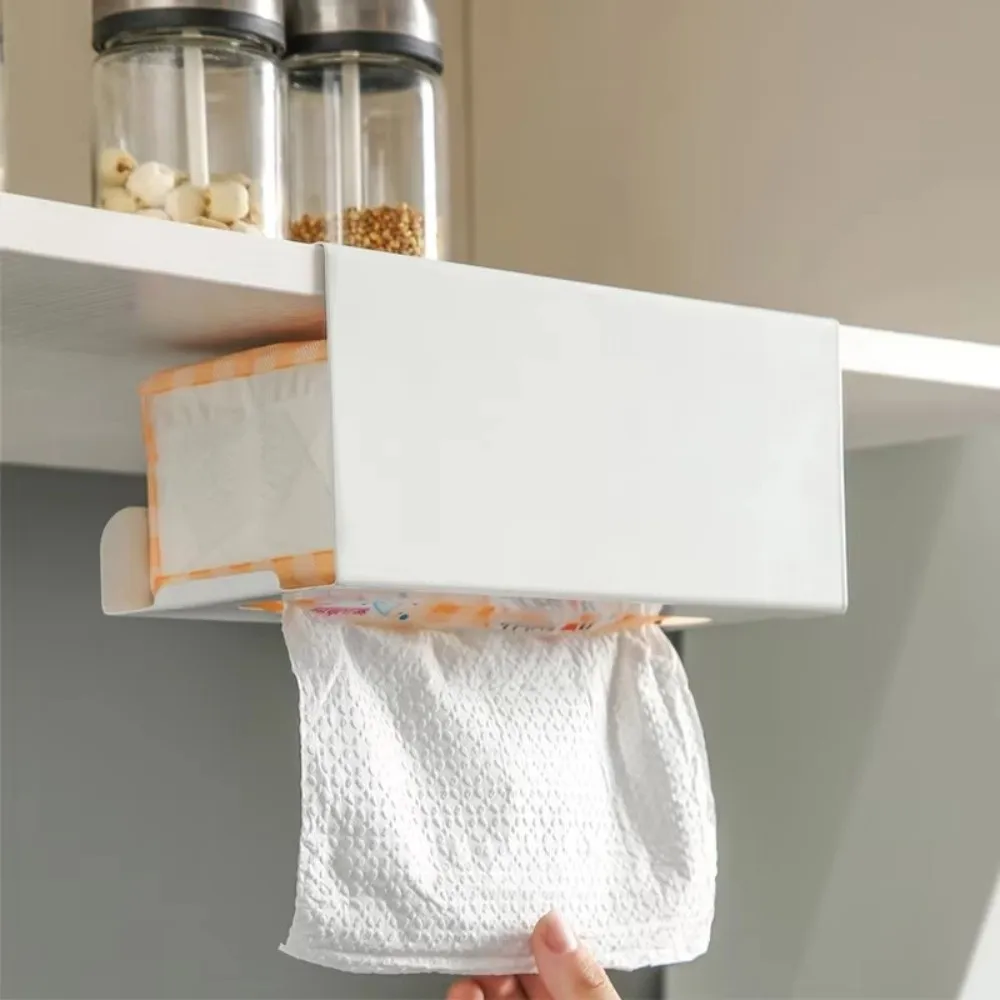 Daily Iron Material Tissue Box Holder Strong Load-bearing Drill-Free Installation Under Cabinet Holder Storage Rack Office