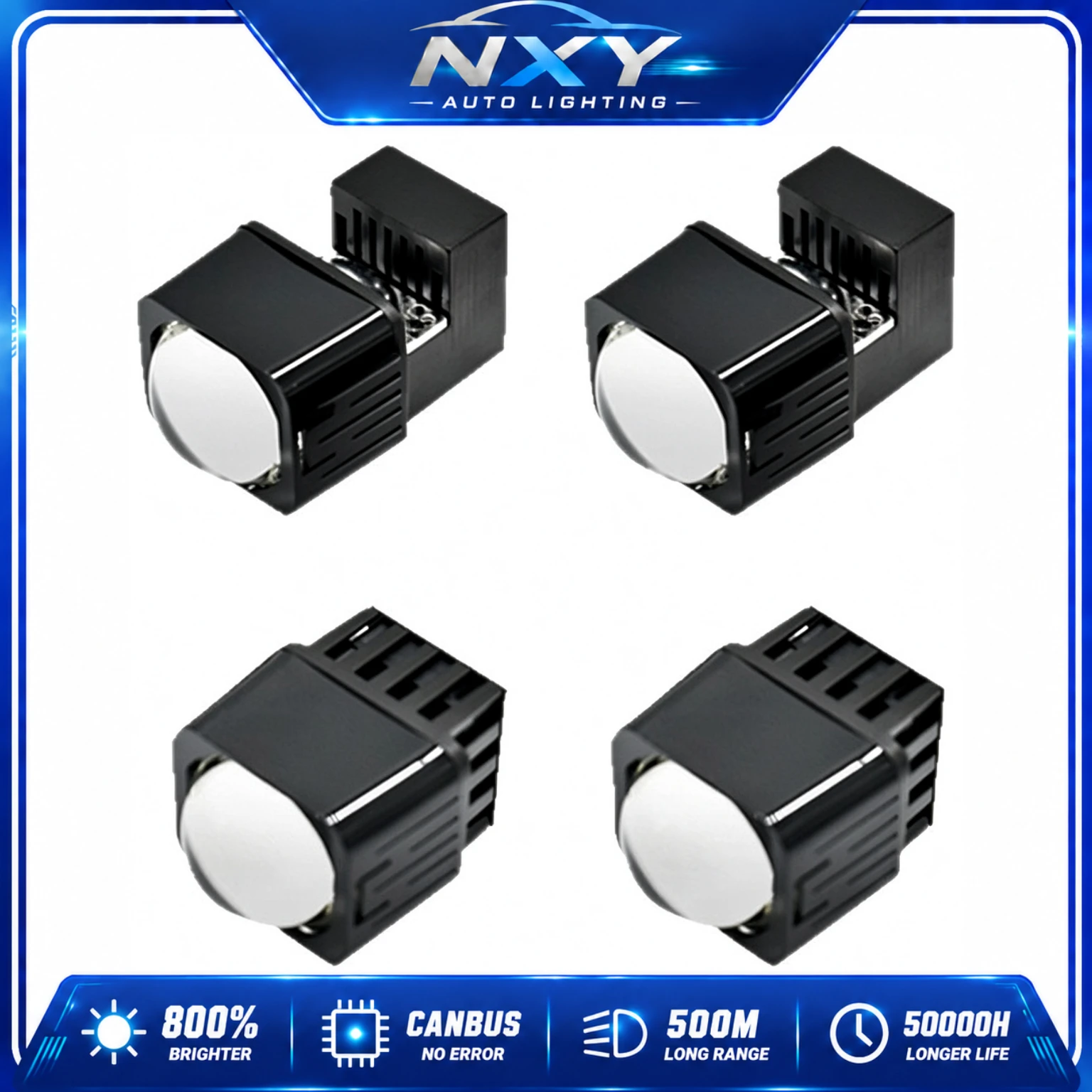 NXY LED Matrix Module Bi LED Projector Lens Laser High Beam Hi Lo Retrofit Universal Car Headlight 12V 6000K Canbus SUV