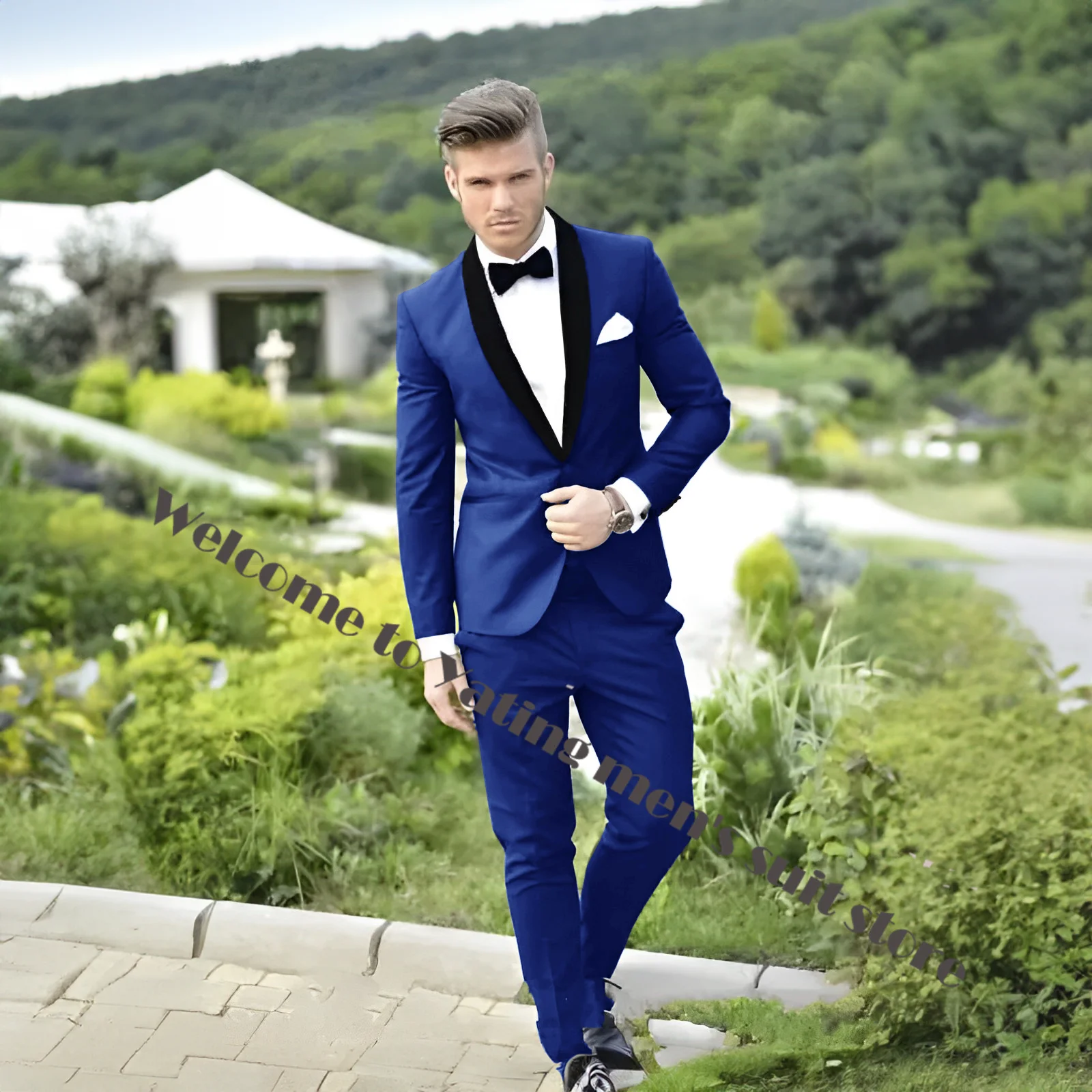 Tuxedos de marié bleu royal pour hommes, olympiques de mariage en charbon de bois, olympiques de marié, col châle noir, meilleurs hommes