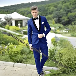 Royal blue Groom Tuxedos Charcoal Best Men Shawl Black Collar Groomsman Men Wedding Suits Bridegroom