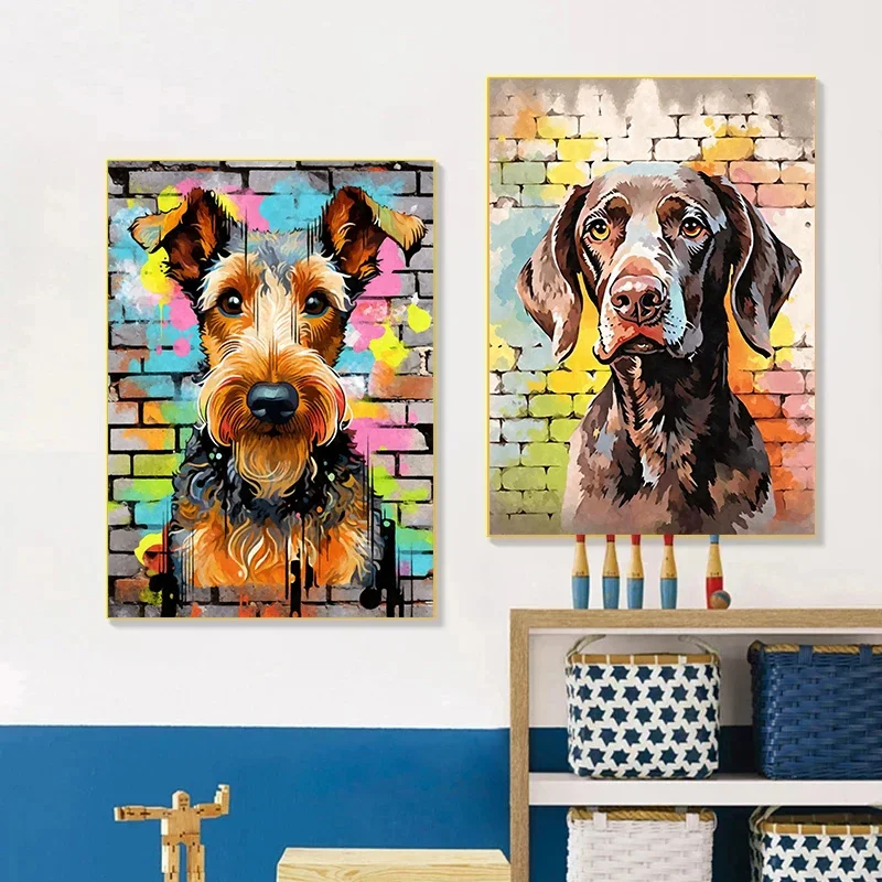 2026 New  Dogs Graffiti Poster Prints Aesthetic Pug Dachshund Maltese Dog Wall Art Canvas Painting Home