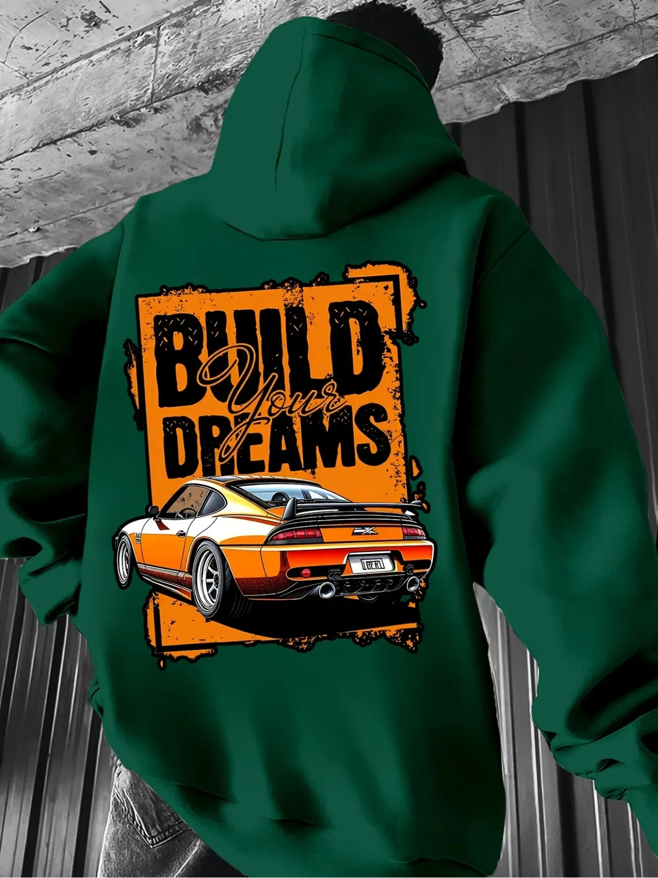 Vintage JDM Sports Car Build Your Dreams Graphic Hoodie Unisex Loose Long Sleeve Autumn Pullover Sweatshirt Front & Back Print