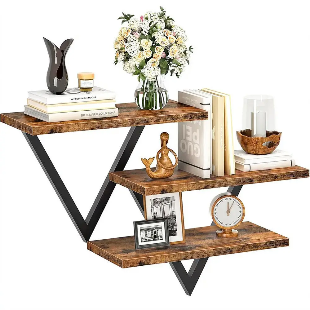 Wooden Wall Shelves Floating Storage Organizer Rustic Display Rack For Home Decor Living Room Bedroom Kitchen Organization