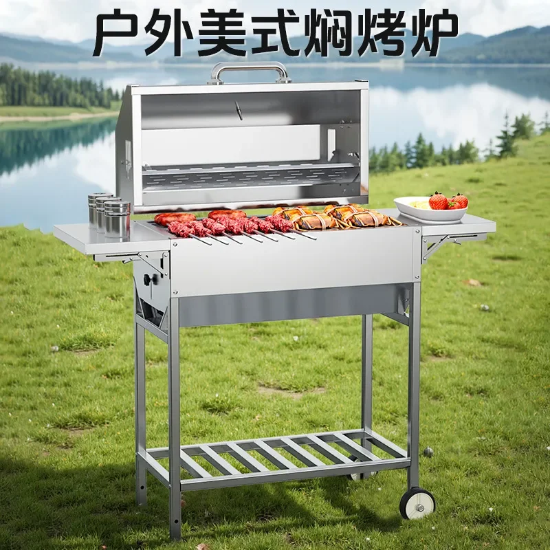 Outdoor Stainless Steel Butterfly BBQ Grill Portable Charcoal Stove Set for American Barbecue Camping Picnic Cooking - view 2