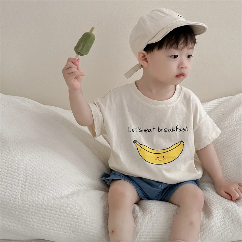 

2024 Summer New Baby Short Sleeve T Shirts Thin Casual Infant Girl Cute Fruit Print Tee Toddler Boy Versatile Breathable Tops