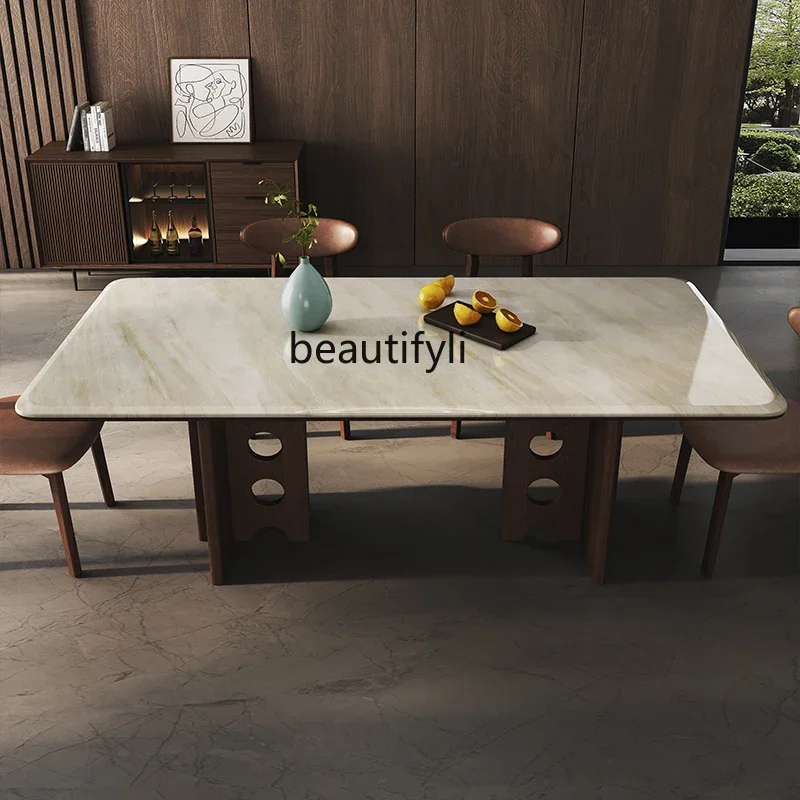 z183 Natural luxury stone dining table rectangular villa solid wood ash wood Italian light luxury high-end dining table