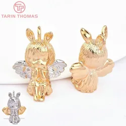(7704) 2PCS 17.5x23MM 18K Gold Color Brass Rabbit Ear Angel Girl Charms Pendants High Quality DIY Jewelry Making Findings