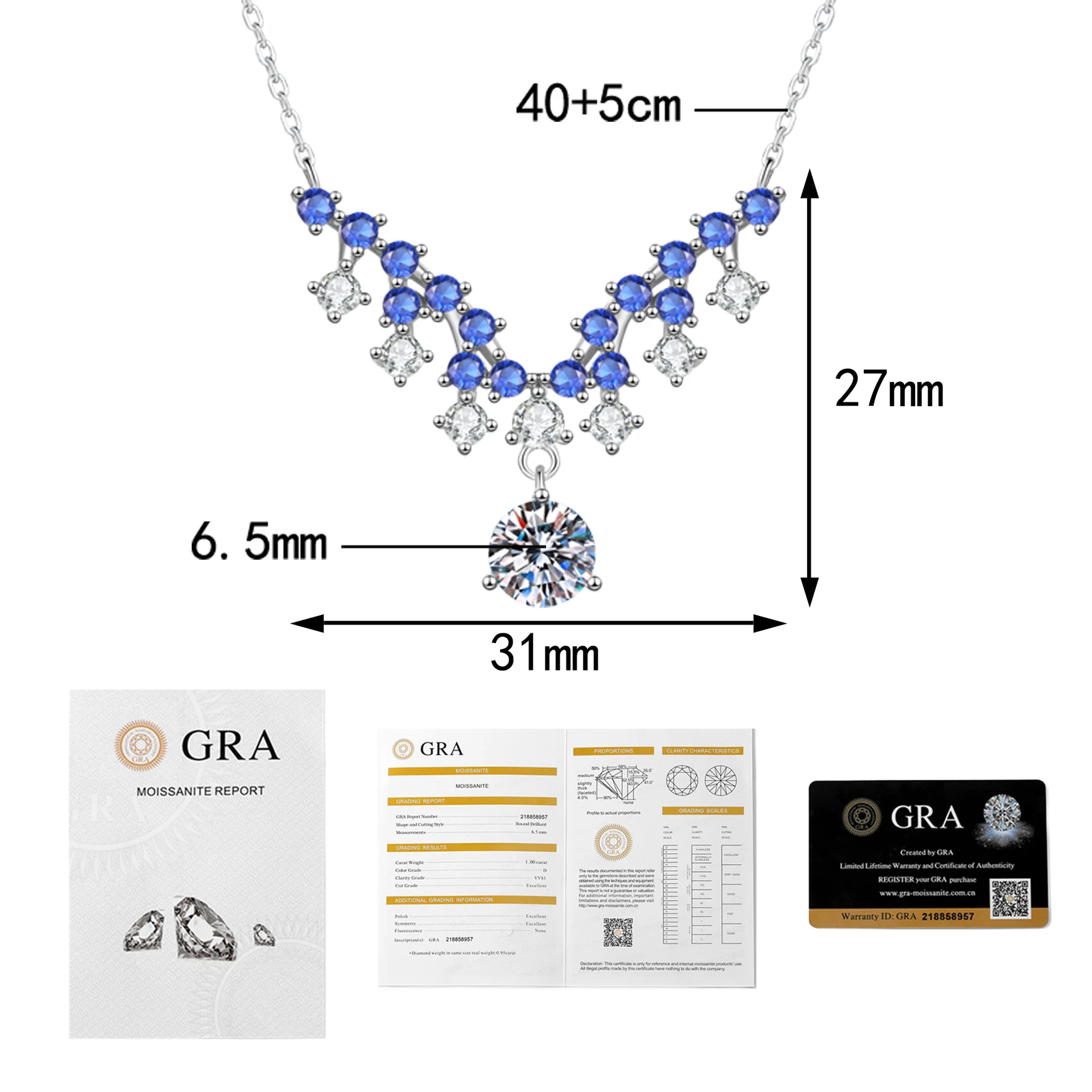 LioraGem Royal Luxury Fringe Diamond-Encrusted Pendant Necklace, Exquisite 1-Carat D-Color Moissanite Necklace Platinum PT950