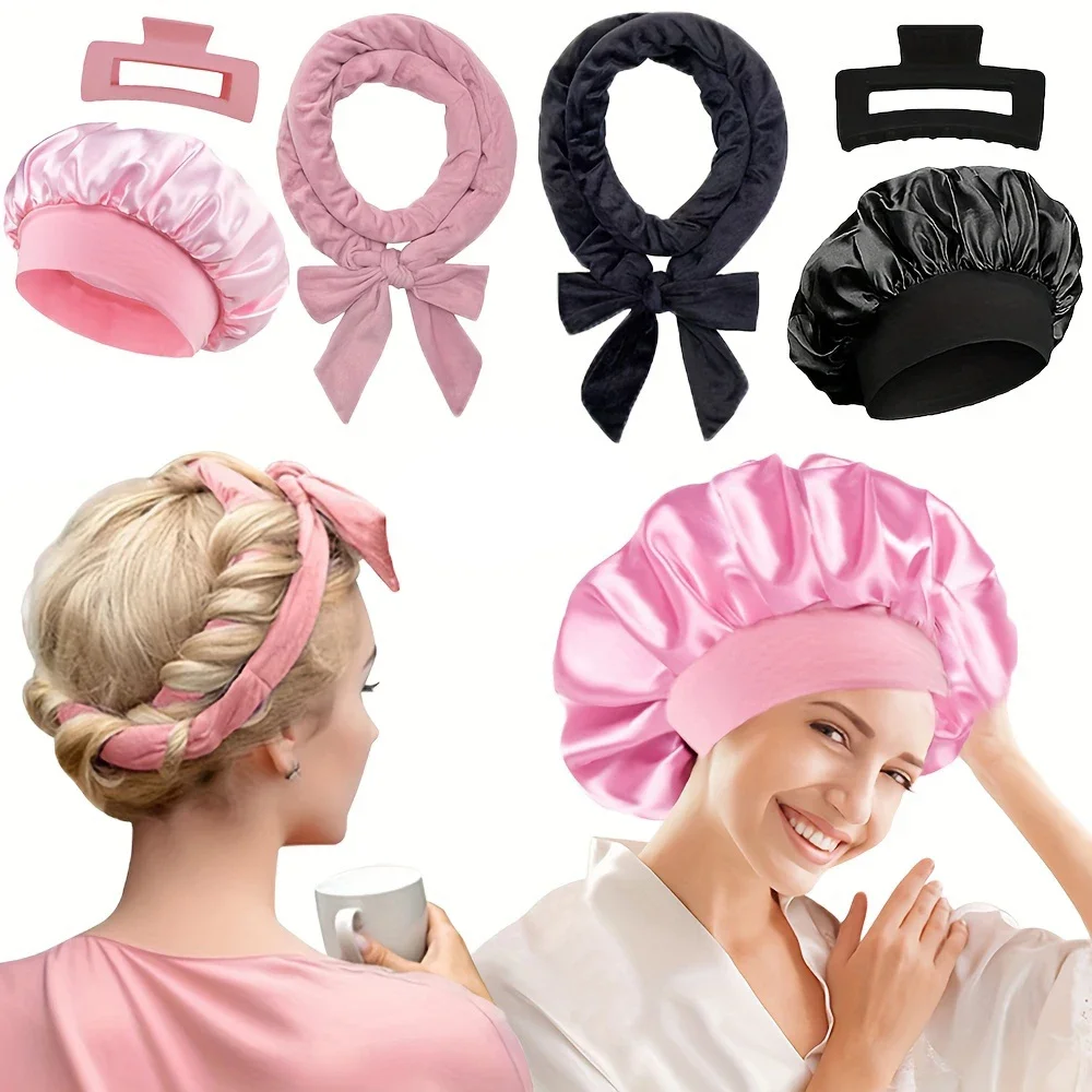 3/5/6pcs/Set Sleep Hair Styling Set Heatless Hair Curling Headband Hair Claw Clip Hair Scrunchie Hair Care Cap DIY Styling Tools