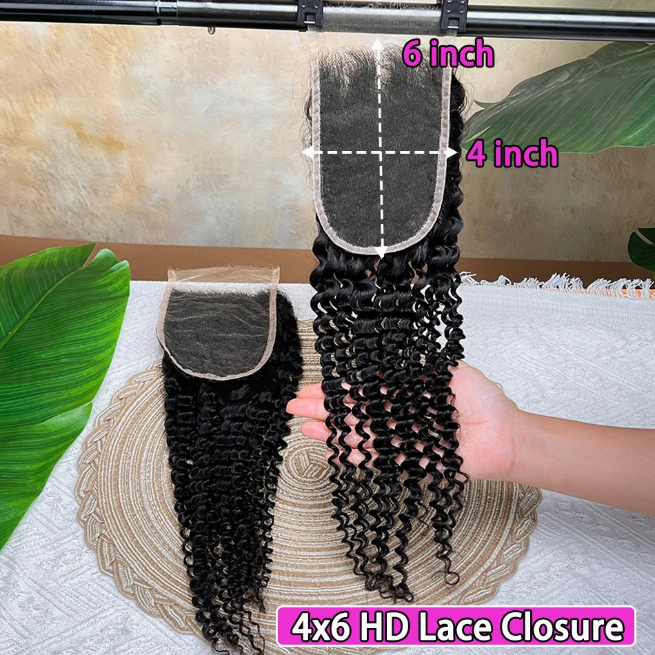 Kinky Curly 4x6 HD Lace Closure 100% Human Hair Deep Parting Bleached Knots Invisible Lace Natural Color Raw Virgin Human Hair