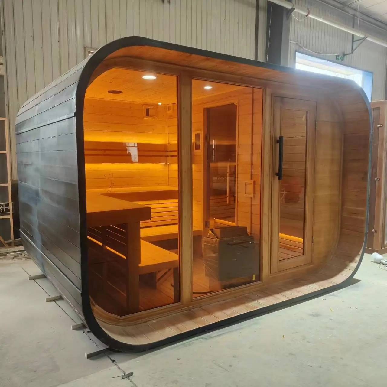 Modern 6-Person Traditional Red Cedar Outdoor Sauna Room 6kw Stove Heating Far Infared Equipment Wet Steam Deposit Required
