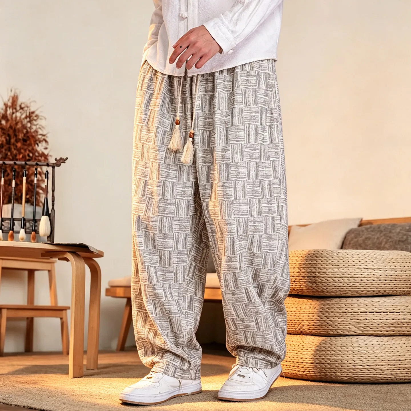 Plaid Pants Mens Thicken Comfortable Oversize Elastic waist Pants Casual Fashion Harajuku Jogger harem Trousers Men's Streetwear
