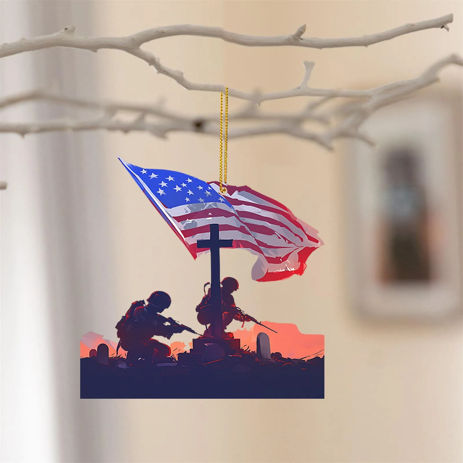 Independence Day Acrylic Patriotic Ornament Car Interior Hanging Christmas Tree Pendant Ornaments Decorations New Year 2024