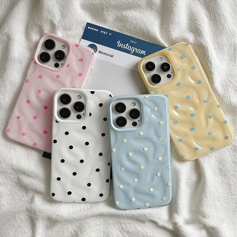 Love Polka Dot Folds Texture Phone Cases For IPhone 15 16 Pro Max Case 11 12 13 14 Pro Silicone Shoc
